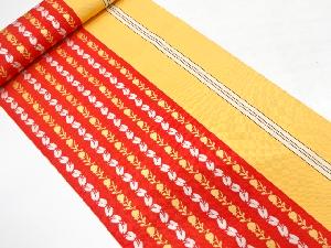 アンティーク　本場筑前博多　縞に蝶・花模様織り出し　八寸帯地反物